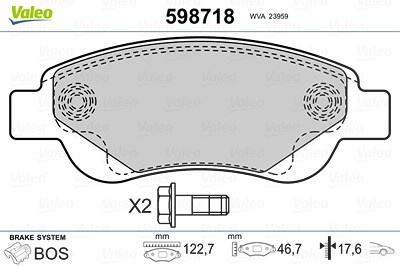 Valeo Bremsbelagsatz Vorderachse [Hersteller-Nr. 598718] für Citroën, Peugeot, Toyota von VALEO