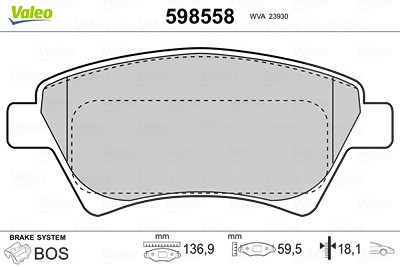 Valeo Bremsbelagsatz Vorderachse [Hersteller-Nr. 598558] für Renault von VALEO