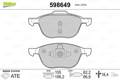 Valeo Bremsbelagsatz Vorderachse [Hersteller-Nr. 598649] für Ford, Mazda, Volvo von VALEO