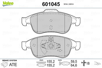 Valeo Bremsbelagsatz Vorderachse [Hersteller-Nr. 601045] für Dacia, Nissan, Renault von VALEO