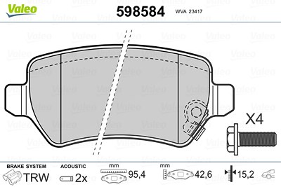 Valeo Bremsbelagsatz mit VWK Hinterachse [Hersteller-Nr. 598584] für Chevrolet, Hyundai, Kia, Opel von VALEO