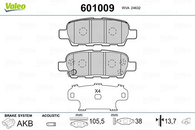 Valeo Bremsbelagsatz mit VWK Hinterachse [Hersteller-Nr. 601009] für Infiniti, Nissan, Renault, Suzuki von VALEO