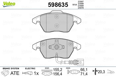 Valeo Bremsbelagsatz mit VWK Vorderachse [Hersteller-Nr. 598635] für Audi, Seat, Skoda, Spyker, VW von VALEO