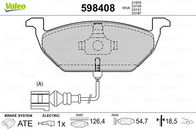 Valeo Bremsbelagsatz mit VWK Vorderachse [Hersteller-Nr. 598408] für Plymouth, VW, Seat, Skoda, Audi von VALEO