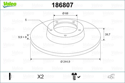 Valeo Bremsscheibe [Hersteller-Nr. 186807] für Seat, Audi von VALEO