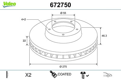 Valeo Bremsscheibe [Hersteller-Nr. 672750] für Toyota von VALEO