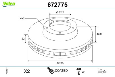 Valeo Bremsscheibe [Hersteller-Nr. 672775] für Hyundai, Kia von VALEO