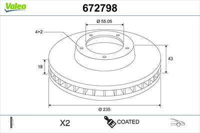 Valeo Bremsscheibe [Hersteller-Nr. 672798] für Toyota von VALEO