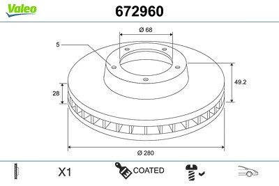 Valeo Bremsscheibe [Hersteller-Nr. 672960] für Nissan von VALEO