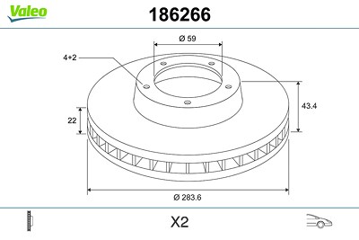 Valeo Bremsscheibe Vorderachse Belüftet [Hersteller-Nr. 186266] für Abarth, Alfa Romeo, Fiat, Lancia von VALEO