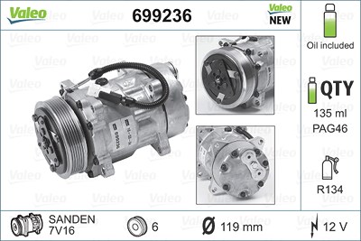 Valeo Kompressor, Klimaanlage [Hersteller-Nr. 699236] für Citroën, Fiat, Peugeot von VALEO