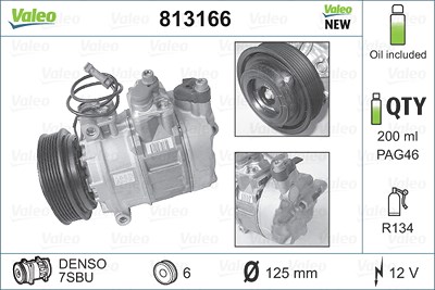 Valeo Kompressor, Klimaanlage [Hersteller-Nr. 813166] für Porsche, Audi, VW, Skoda von VALEO