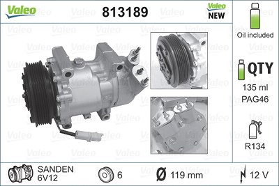 Valeo Kompressor, Klimaanlage [Hersteller-Nr. 813189] für Peugeot, Citroën von VALEO