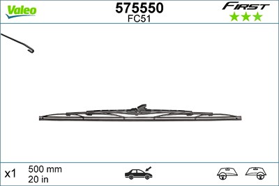 Valeo Wischblatt [Hersteller-Nr. 575550] für Alfa Romeo, Audi, Austin, BMW, Chevrolet, Chrysler, Citroën, Dacia, Daihatsu, Fiat, Ford, Ford Australia, von VALEO