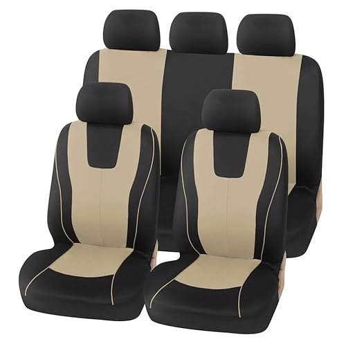 Auto Schonbezüge für Toyota Supra Venza, 5 Sitzer Stoff Sitzbezug Schonbezüge Sets Vorne Hinten Atmungsaktiv Rutschfester Innenraum Zubehör,D Beige von VALKEM