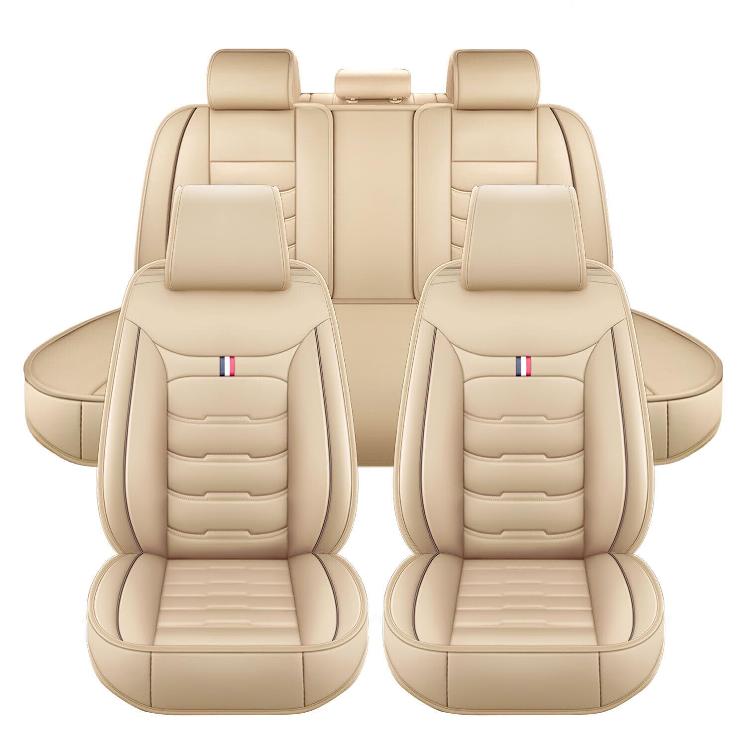 Auto Sitzbezüge Set für VW Golf 6 2010-2024, 5 Sitzer PU Leder wasserdichte Verschleißfest Schonbezüge Sitzschoner, Custom Innenraum Zubehör,C Beige von VALKEM