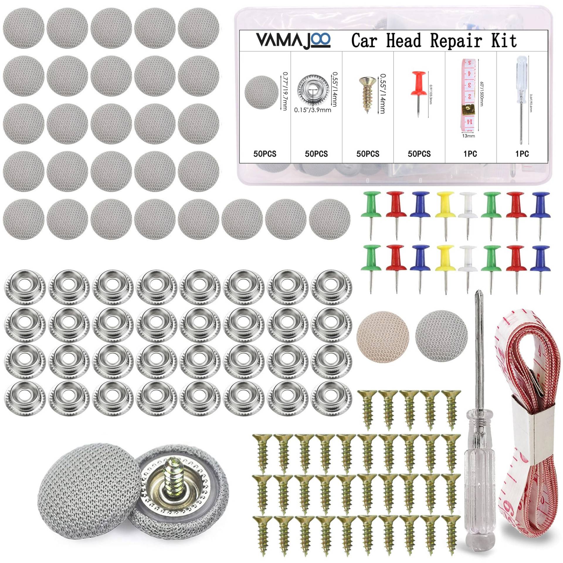 Dachhimmel Reparatur Set 50Pcs Grau - Stück Autodachnägel - Auto Himmel Reparieren - Autohimmel - Auto Dachhimmel Reparatur Set - Für alle Automodelle - Dachhimmel Stoff(50pcs Grau) von VAMAJOO