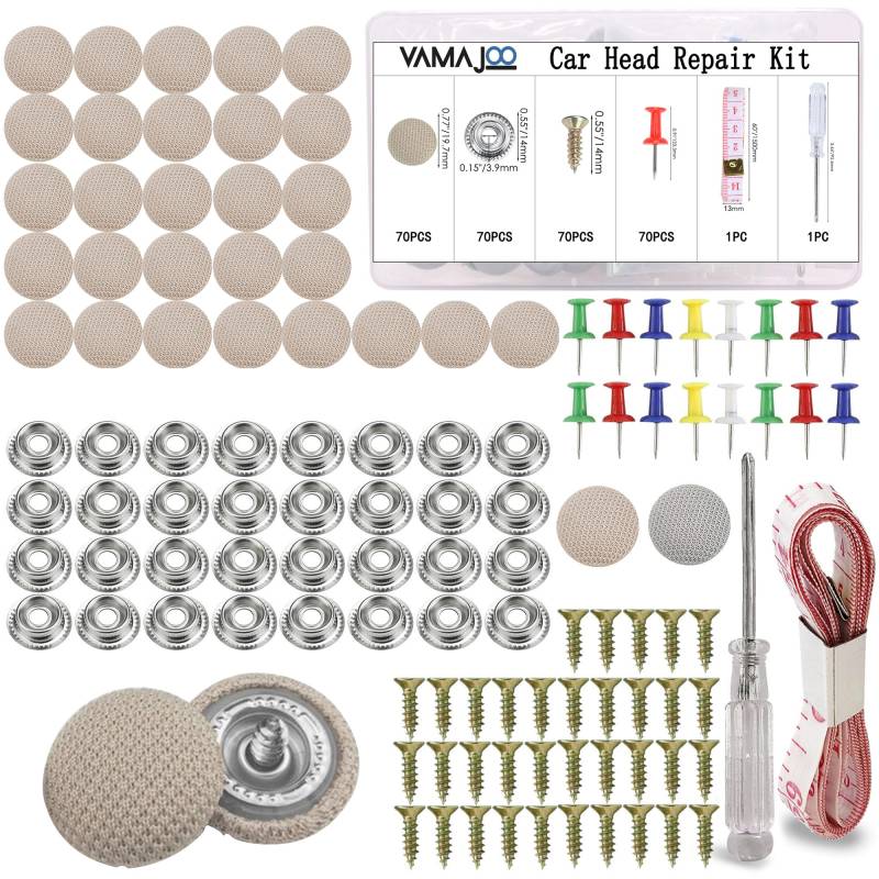 Dachhimmel Reparatur Set 70Pcs Beige - Stück Autodachnägel - Auto Himmel Reparieren - Autohimmel - Auto Dachhimmel Reparatur Set - Für alle Automodelle - Dachhimmel Stoff(70pcs Beige) von VAMAJOO