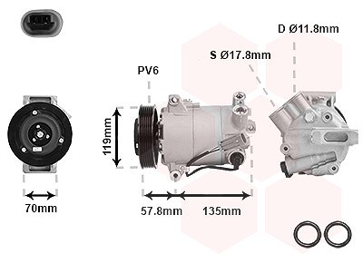 Van Wezel Kompressor, Klimaanlage [Hersteller-Nr. 3700K496] für Opel von VAN WEZEL