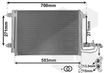 Van Wezel Kondensator 550x390x16 mit Trockner [Hersteller-Nr. 58005209] für Audi, Seat, Skoda, VW von VAN WEZEL