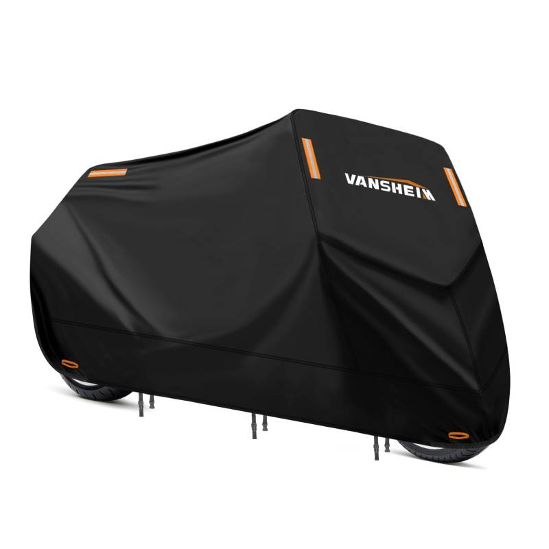 VANSHEIM Motorradplane Outdoor Winter Motorrad Garage Motoradabdeckhaube Outdoor Motorradabdeckungen Roller Abdeckung Wasserdicht Motorradabdeckung Winterfest mit Schlossloch 420D Oxford 265x105x125cm von VANSHEIM