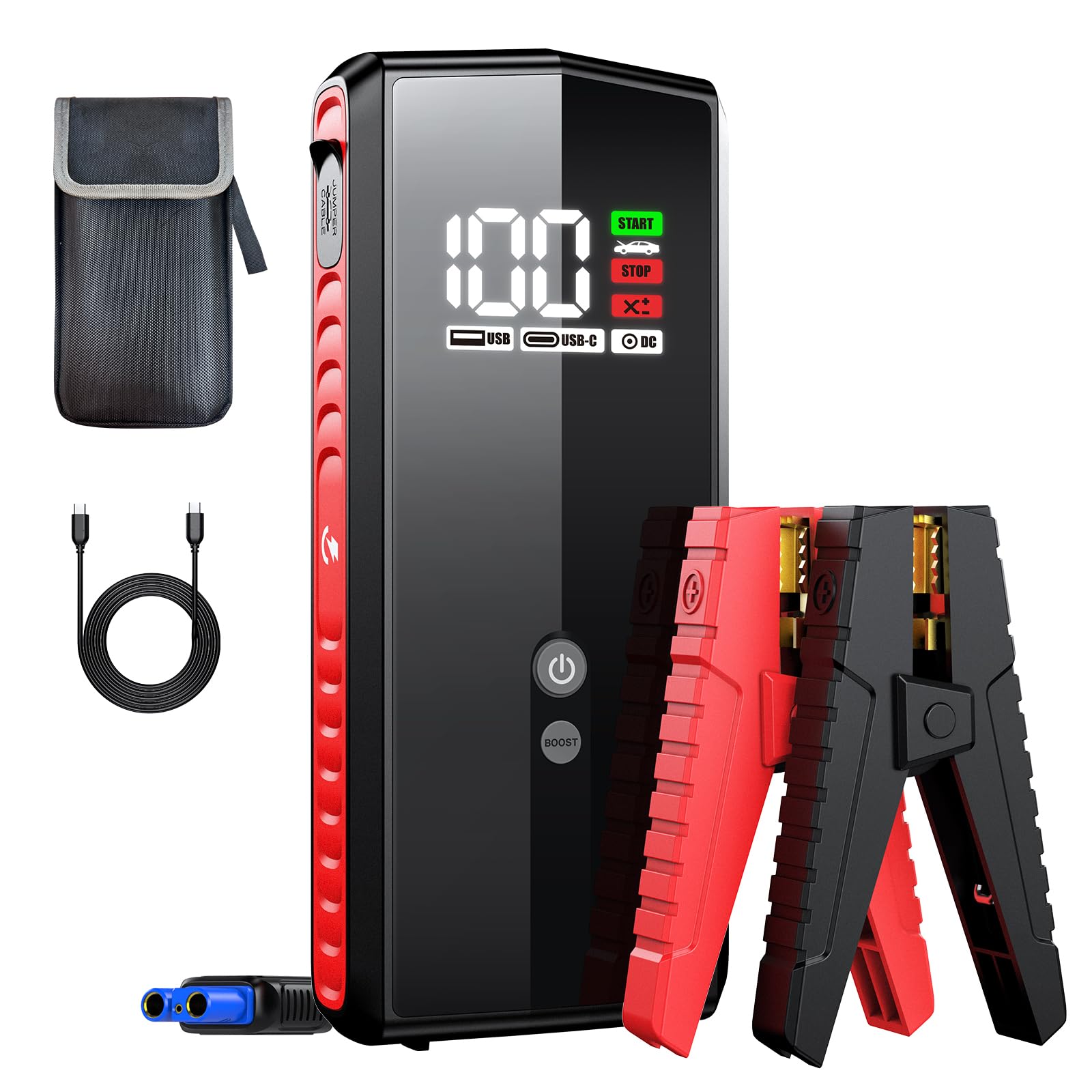 VANTRUE JS1 Starthilfe Powerbank, 3000A Spitzenstrom, 20000mAh, 12V Auto Batterie Booster, HD Anzeige und Notfall LEDs, Starthilfekabel Jump Starter, für 7.5L Benzin 6L Diesel, PD 65W Schnellladung von VANTRUE