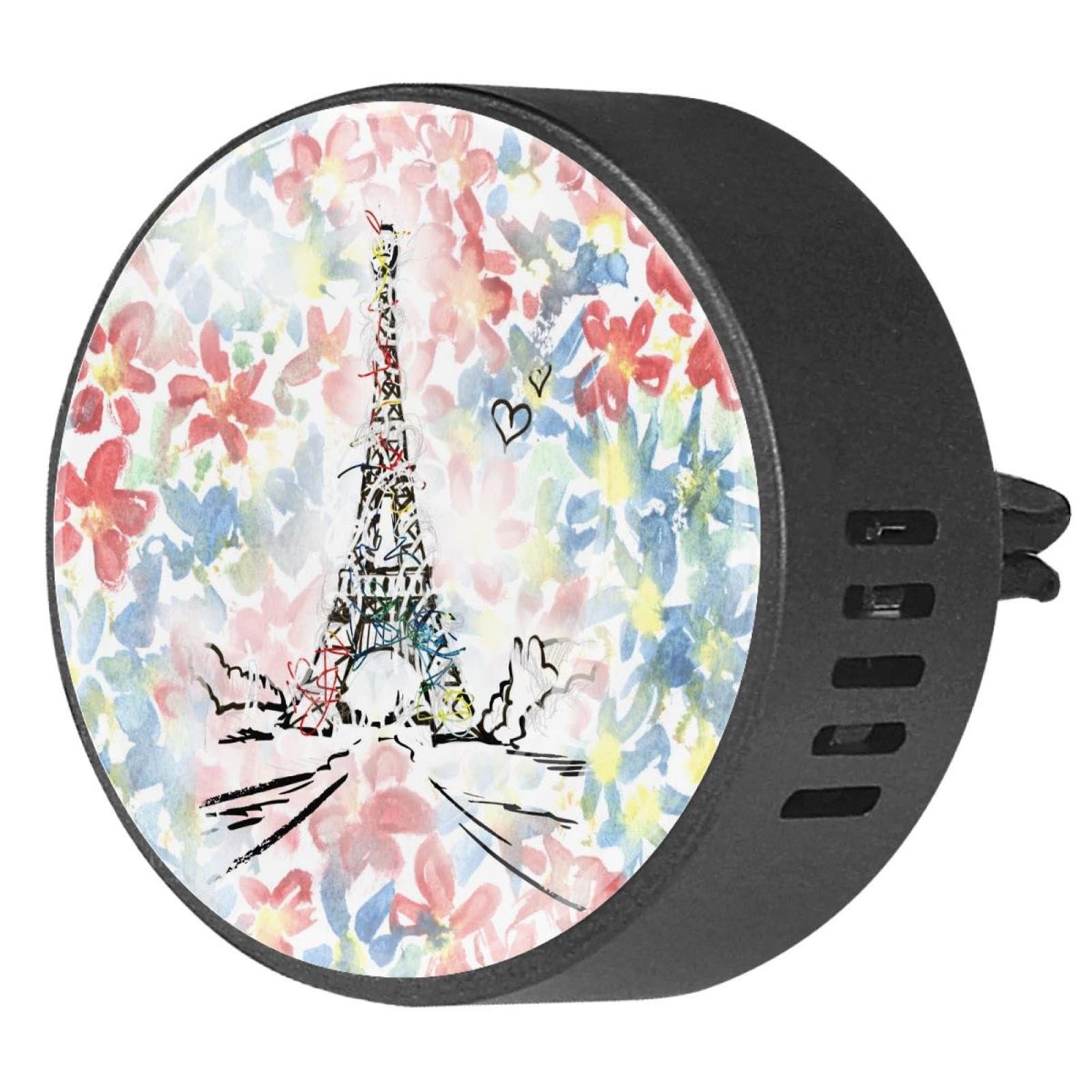 VAPOKF 2 Stück Lüftungsclips Auto-Lufterfrischer mit Paris-Turm in Aquarell-Blumendrucken, Aromatherapie-Diffusor für ätherische Öle von VAPOKF