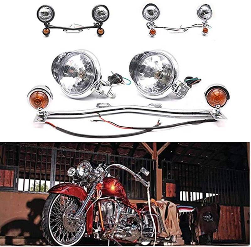 1 Motorrad Scheinwerfer Retro mit Blinker einstellen Motorrad Nebelscheinwerfer Zusatzleuchte Roller Motor Refit Scheinwerfer (Schwarz) von VATIGER