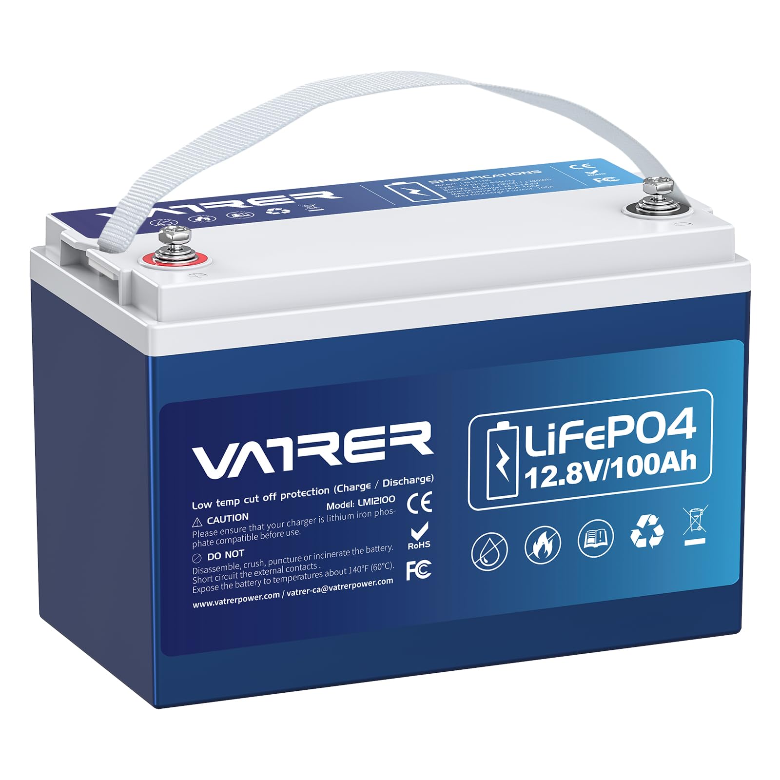 VATRER POWER LiFePO4 12V 100AH Low Temp Cut-Off Lithium Batterie mit 100A BMS 5000+ Tiefzyklus Lithium Akku 1280W für Wohnmobil, Camping, Boot, Solare Heimanlagen von VATRER POWER