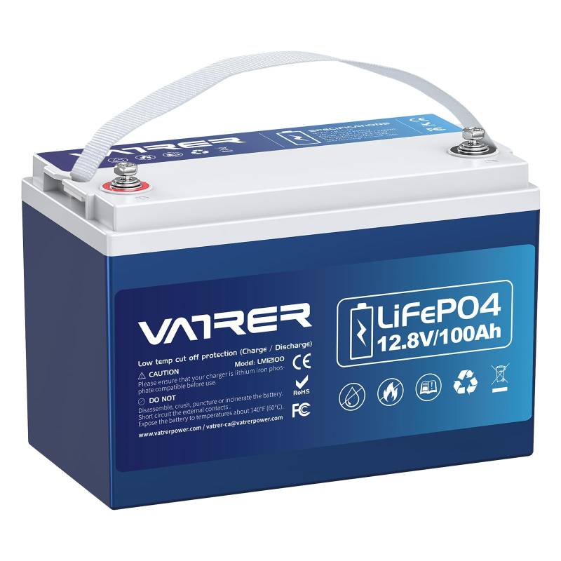 VATRER POWER LiFePO4 12V 100AH Low Temp Cut-Off Lithium Batterie mit 100A BMS 5000+ Tiefzyklus Lithium Akku 1280W für Wohnmobil, Camping, Boot, Solare Heimanlagen von VATRER POWER