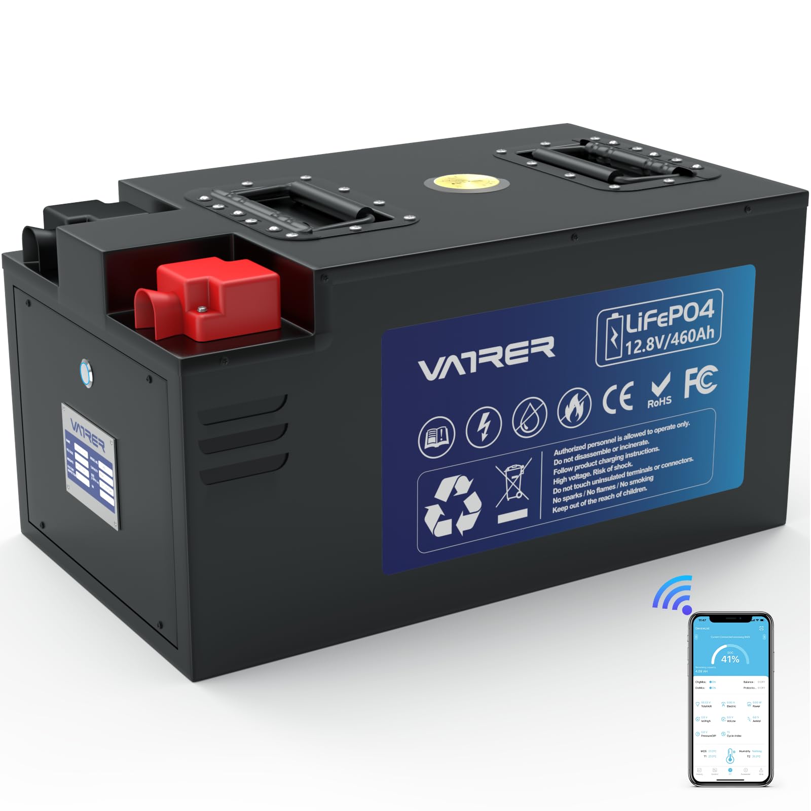 12V 460Ah LiFePO4 Batterie mit APP Überwachung 250A BMS Niedertemperaturabschaltung 5000 Tiefzyklus Lithium Akku, 5880Wh, Max. 3200W Ladeleistung, Perfekt für RV, Off-Grid, Solaranlage, Backup-Strom von VATRER POWER