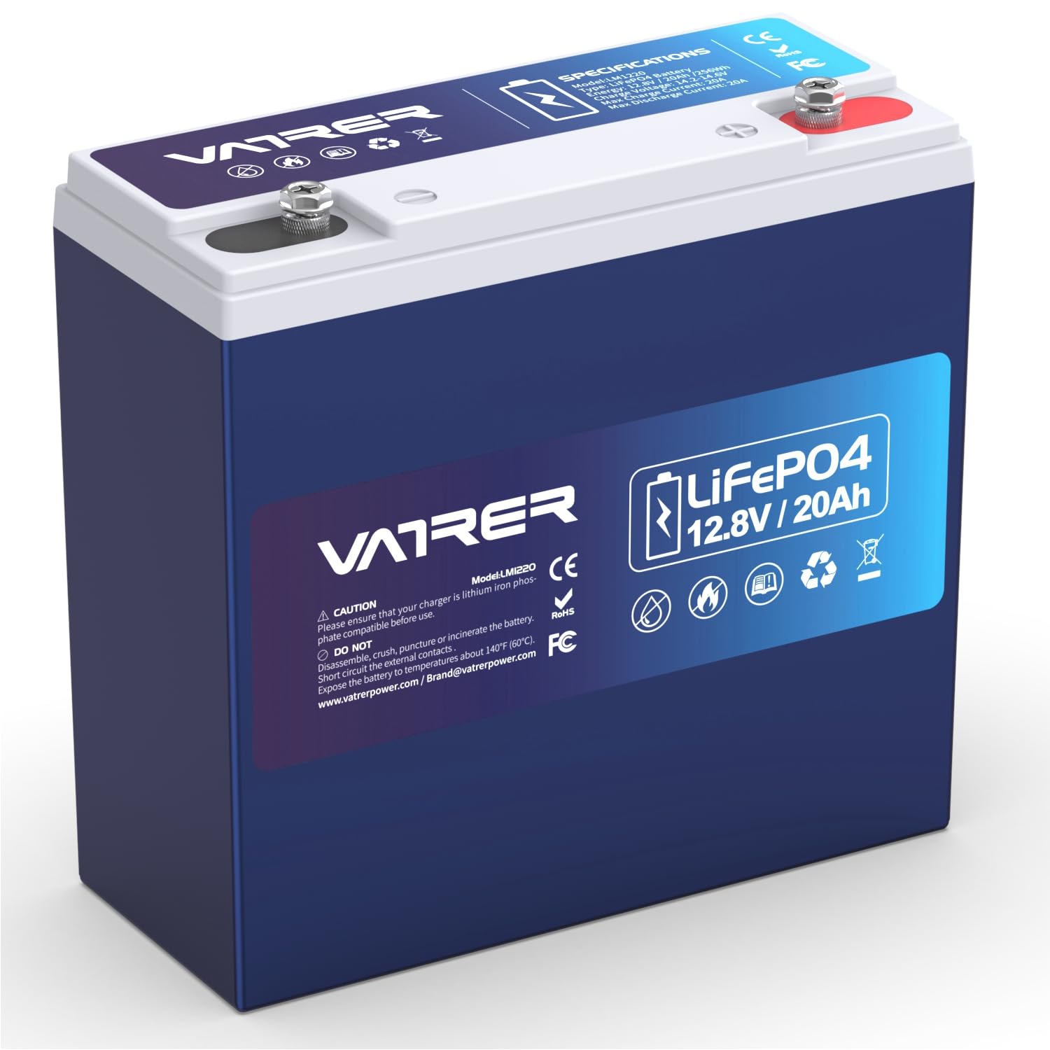 VATRER POWER LiFePO4 12V 20AH Lithium Batterie mit 20A BMS 5000 Mal Tiefzyklus LiFePO4 Lithium Akku Deep Cycle Batterien für Solarenergie, Kleine USV, Toröffner, Fischfinder-Camping im Freien von VATRER POWER