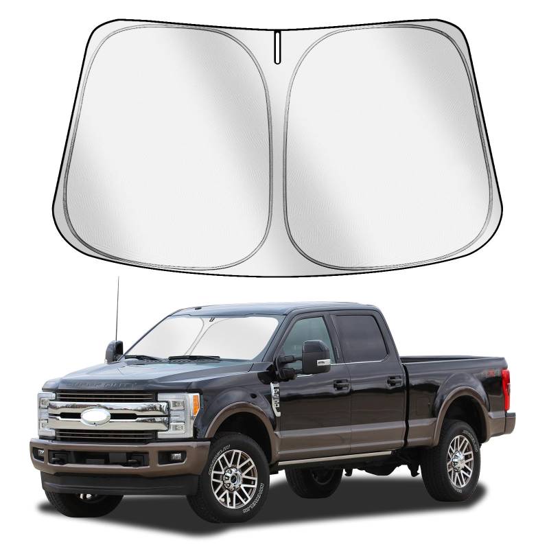 VAWIT Auto Windschutzscheibe Sonnenschutz kompatibel mit Ford Super Duty F250 F350 F450 F550 2017-2022 Zubehör, faltbarer Fenster-Sonnenschutz blockiert UV-Strahlen und Sonnenwärme von VAWIT