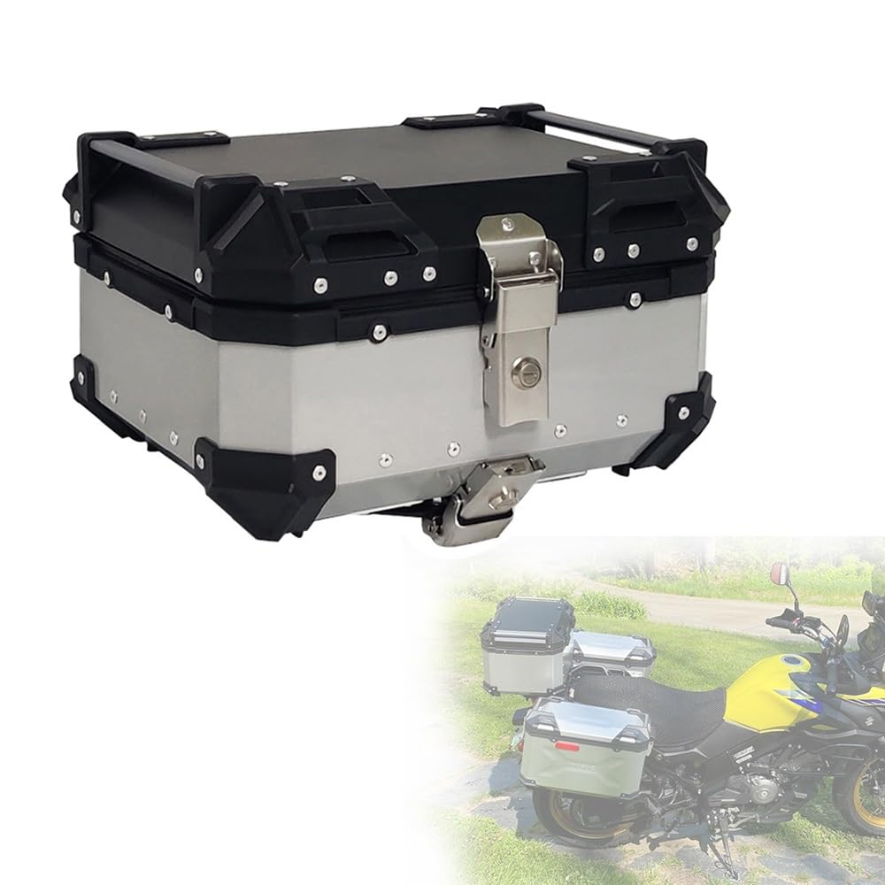 Motorradkoffer Aluminium Motorrad Kofferraum Topcase 28L -100L Aufbewahrungskoffer mit Sicherheitsschloss(Silver,100L) von VAYEODEYU