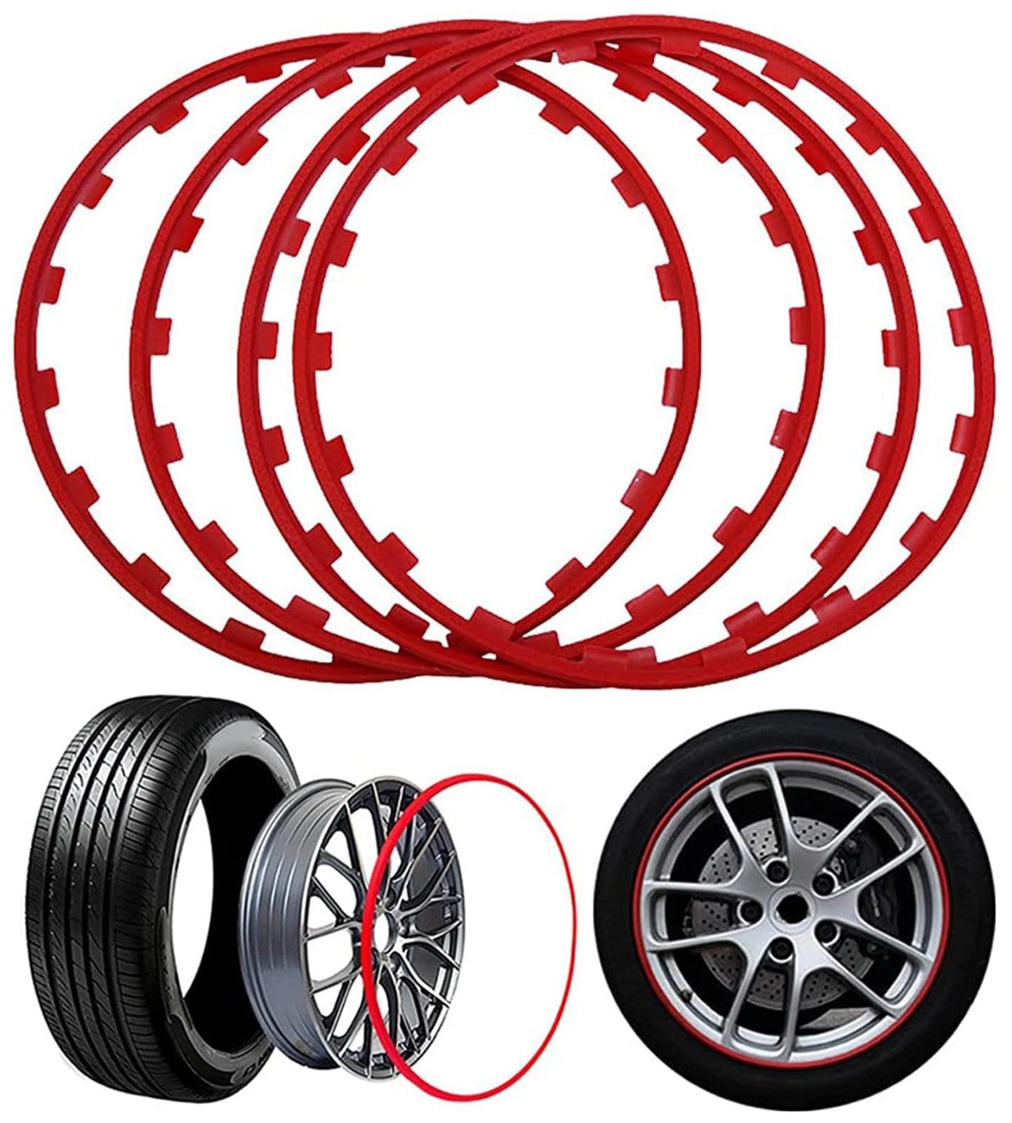 VAYEODEYU Felgenschützer, 4 Stück Felgenschutz, Felgenschutz for Leichtmetallfelgen for alle Automodelle, Leichtmetallfelgenschutz, Felgenklinge, Reifenschutz, Radkantenring(Red,18in) von VAYEODEYU