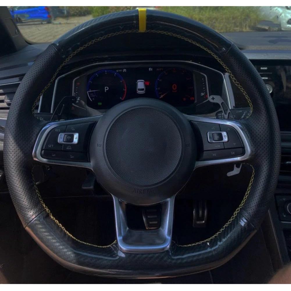 VBCXGV Handgenähte Carbon Black Leder Auto Lenkrad Abdeckung, für Polo GTI Scirocco 2015 2016 Golf 7 GTI Golf R MK7 von VBCXGV