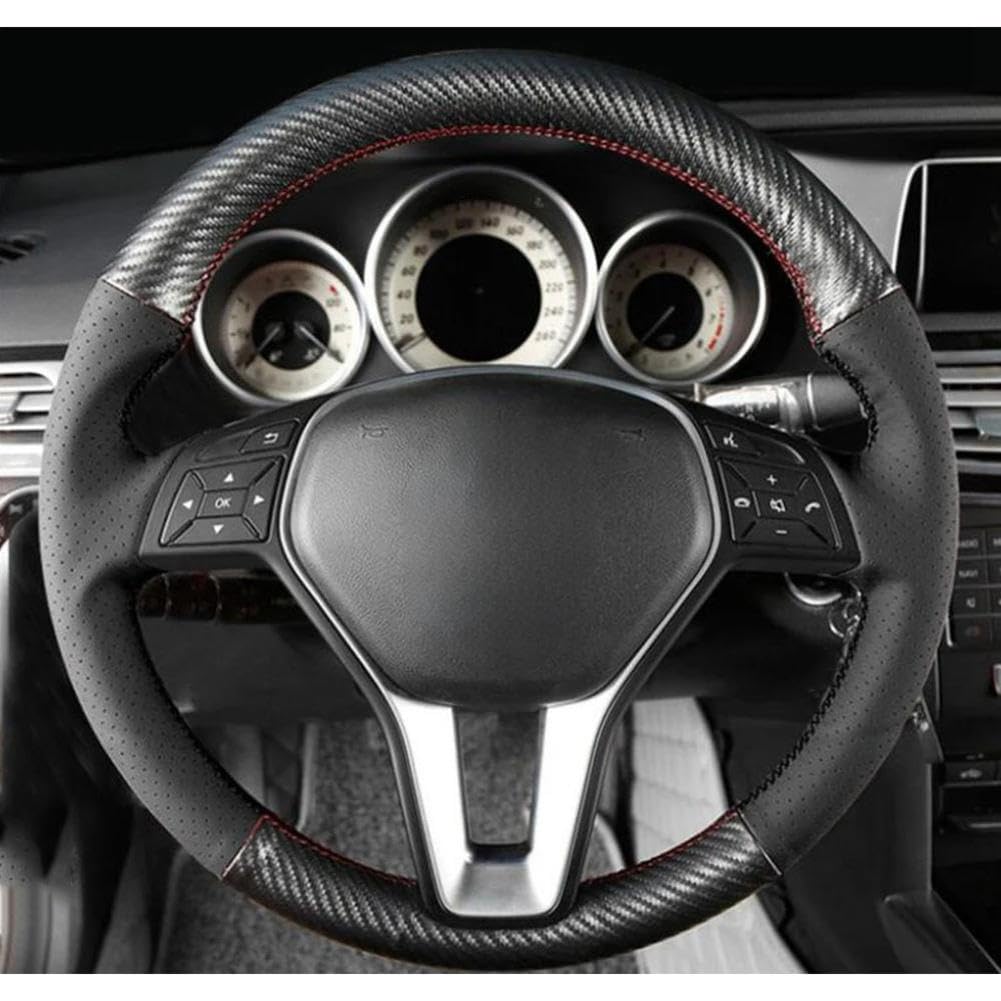 VBCXGV Handgenähte kohlenstoffschwarze Leder-Autolenkradabdeckung, für Mercedes Benz E200L gla cla gle c200l C200 C250 C300 von VBCXGV