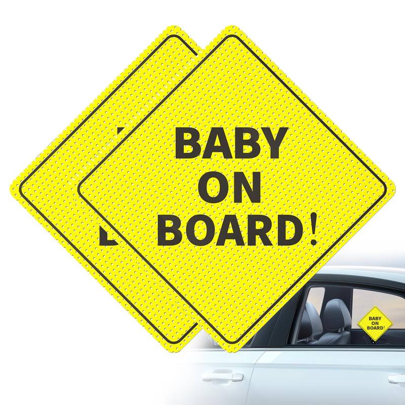 VBGURR 2 Stück Baby On Board Aufkleber Auto, Wiederverwendbar Auto Baby On Board, Baby An Bord Aufkleber Auto für Auto Zubehör(Gelb) von VBGURR