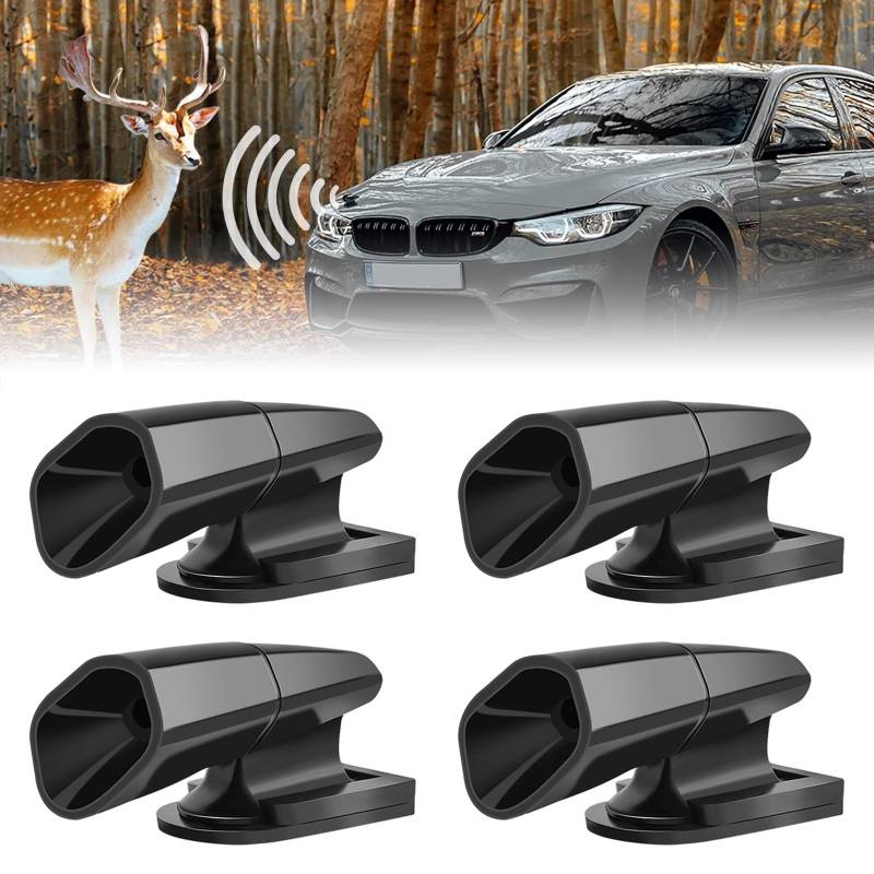 VBGURR 4 Stück Soundgenerator Auto, Wildwarner Für Auto, Auto Deer Whistles, Hirschpfeifen für Auto Zubehör(Schwarz) von VBGURR