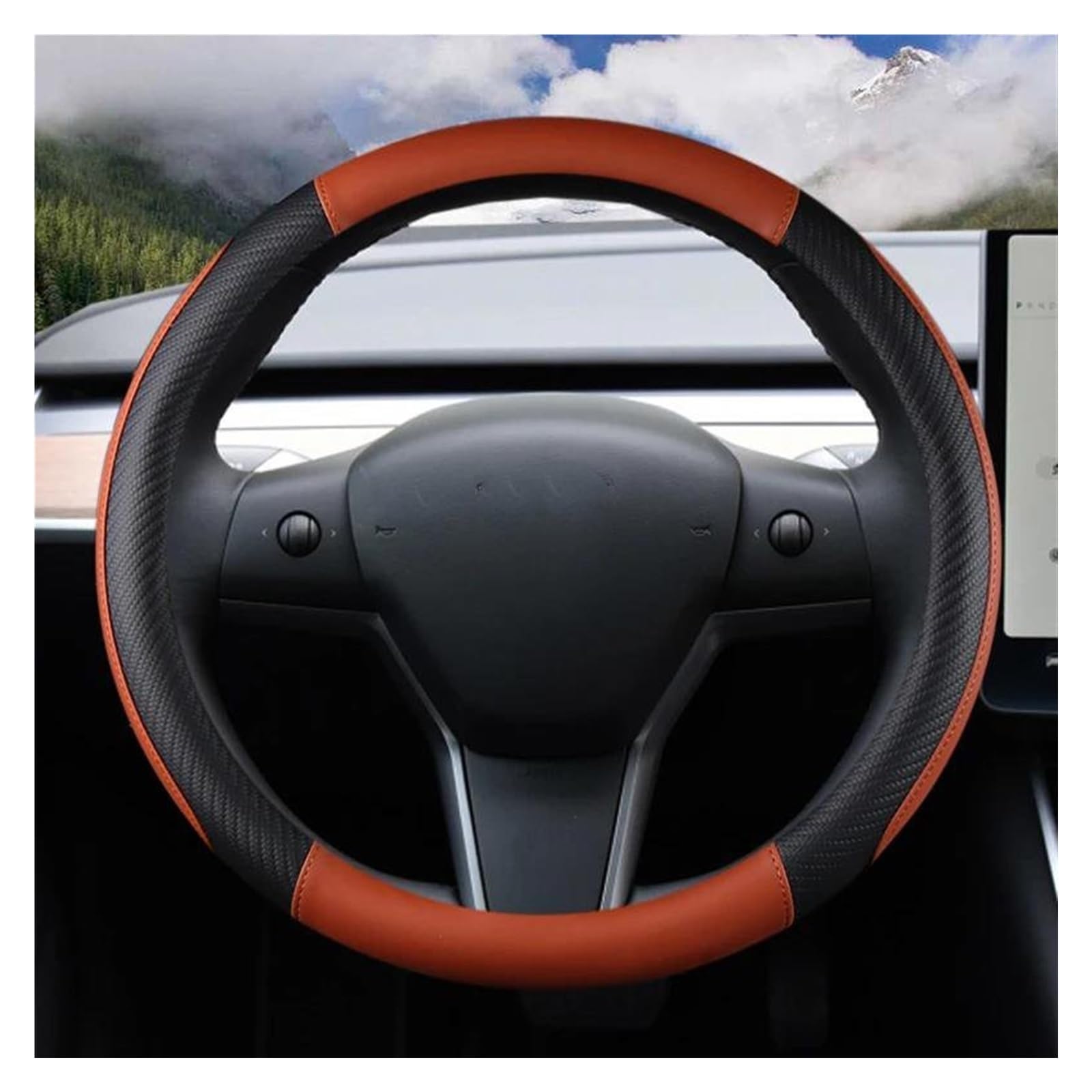 Lenkradhüllen Kompatibel Mit Tesla Für Modell 3 2016 2017 2018 2019 2020 ABS PU 36 Cm/14 Zoll Lenkraddekoration Lenkradbezug Dekoration(Orange) von VBNYBA