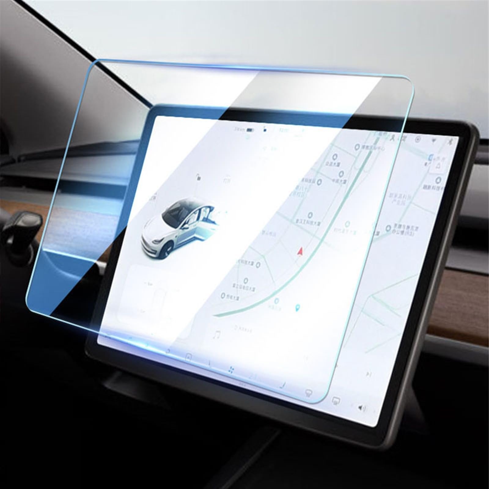 VBNYBA Navigation Schutzfolie Kompatibel Mit Tesla Für Model 3 Y, Auto-Navigationsbildschirm, Gehärtetes Glas, Mittelkonsolen-Displayschutz, HD-Glasfolie, Auto-GPS-Navigationsfolie(Blue 15inch) von VBNYBA