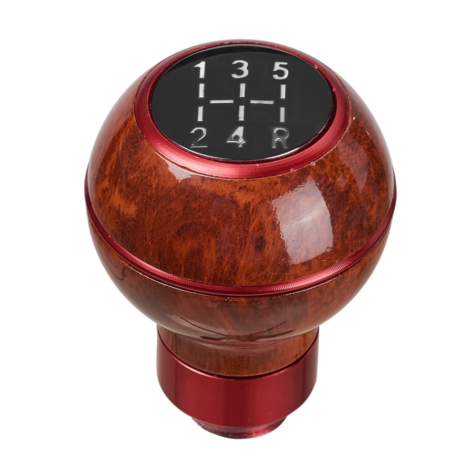 VBPBHFFNMW Rote Holzmaserung 5-Gang-Schaltknauf, Schalthebel, Schalthebel, Griffkugel, Autoteile, Aluminiumlegierung, Ersatz Shift knob(Red) von VBPBHFFNMW