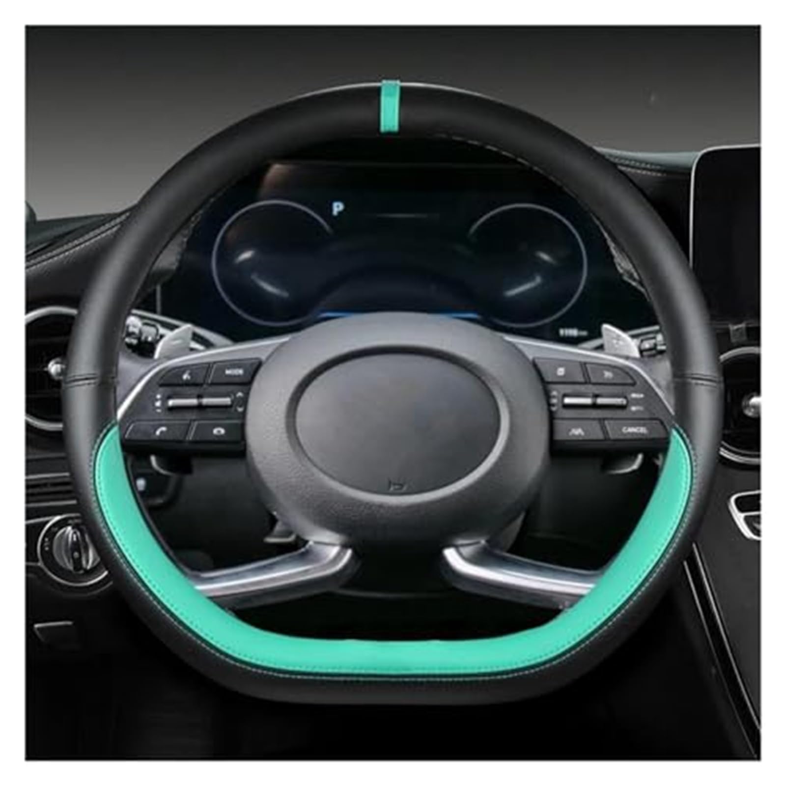 Für Hyundai Für Creta II 2021 2022 Mikrofaser Leder D Form Lenkrad Abdeckung Auto Zubehör Lenkrad Abdeckung LenkradbezüGe(Green) von VBVRHAAMZ