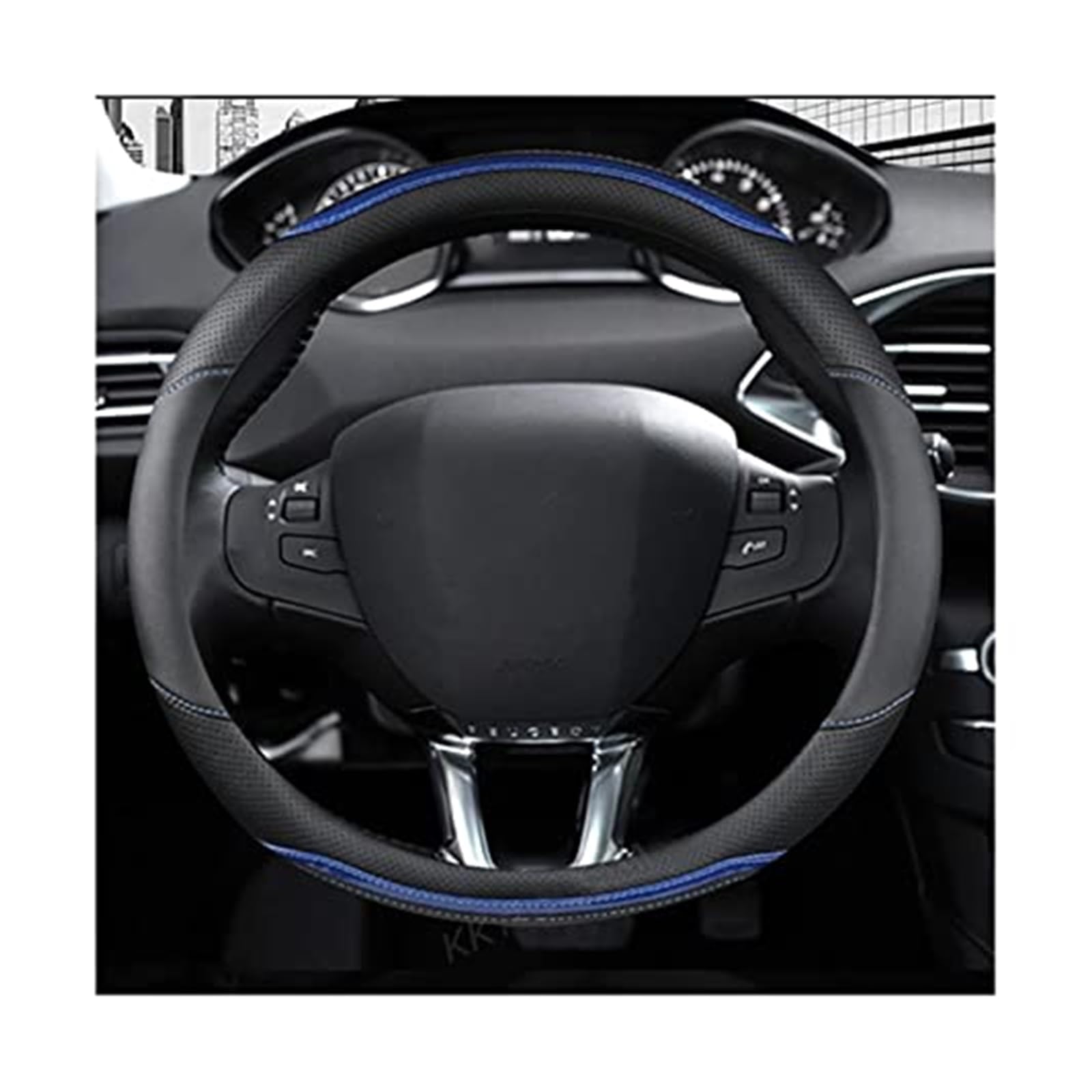 Für Peugeot 208 2012-2018, für Peugeot 308 2014-2021 2008 2013-2018, Auto-Lenkradabdeckung aus Kohlefaser-Leder LenkradbezüGe(2) von VBVRHAAMZ