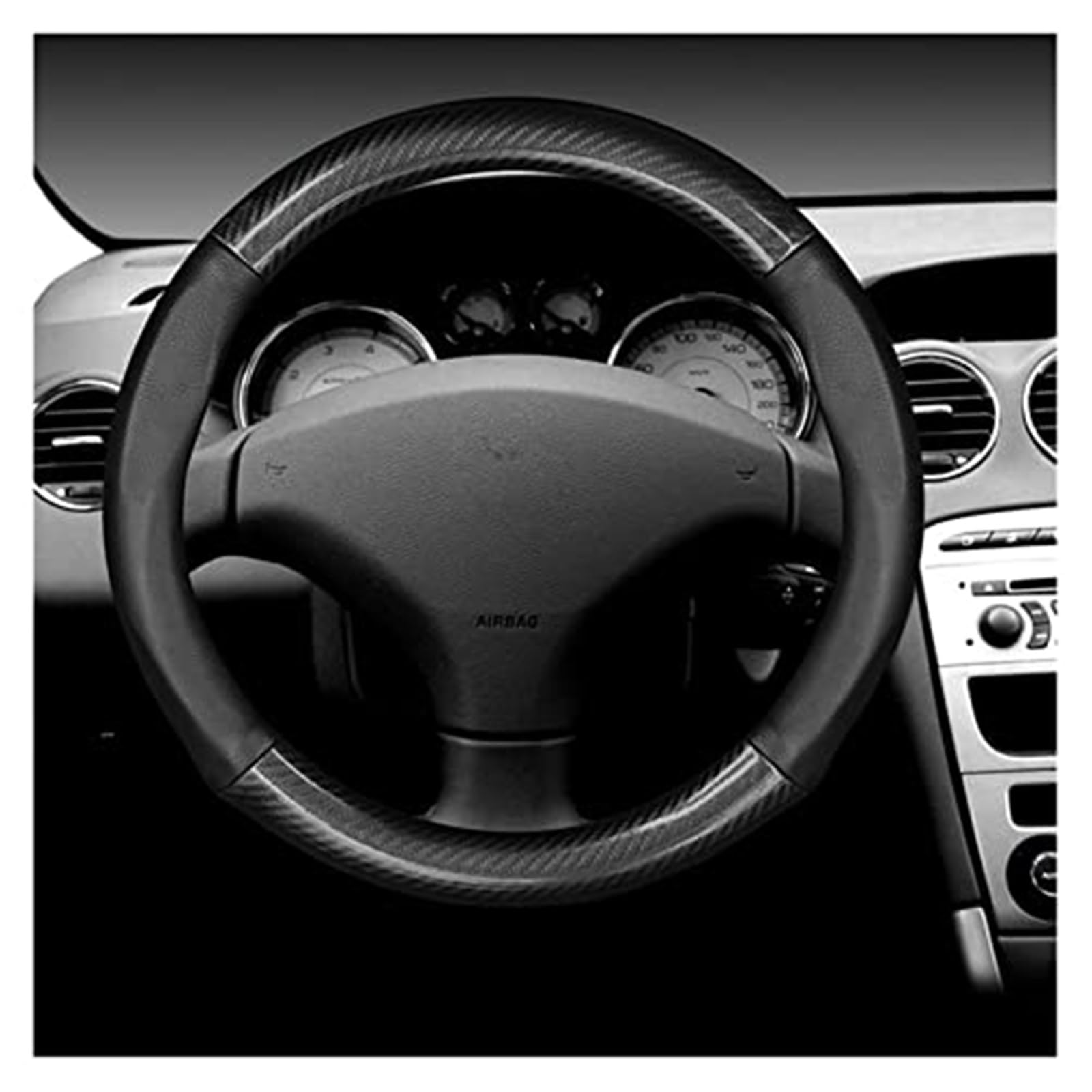 Für Peugeot 308 207 208 206 3008 508 307 408 407 2008 4008 5008 508L Lenkradbezug aus Kohlefaser-Leder LenkradbezüGe(Round Shape) von VBVRHAAMZ