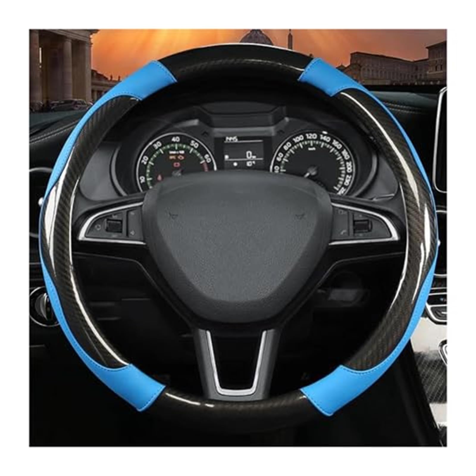 Für Skoda Für Kodiaq Für Superb Für Yeti Für Karoq Für Kamiq Lenkung Haube Rad Abdeckung 38CM Carbon Faser Leder LenkradbezüGe(Blue) von VBVRHAAMZ