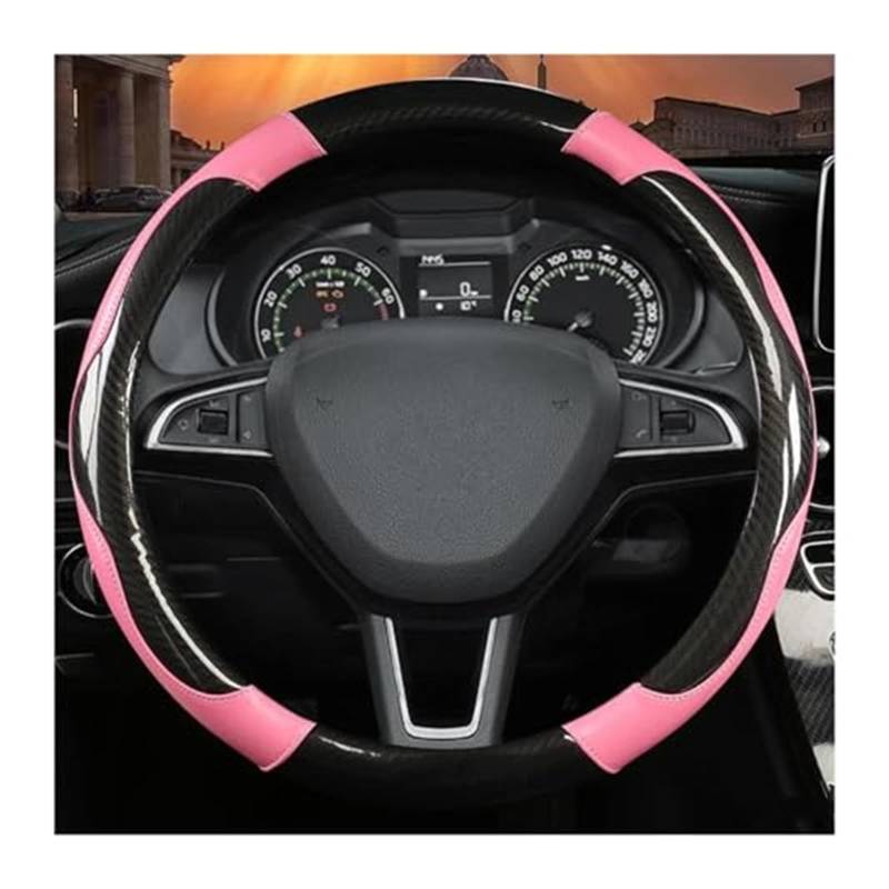 Für Skoda Für Kodiaq Für Superb Für Yeti Für Karoq Für Kamiq Lenkung Haube Rad Abdeckung 38CM Carbon Faser Leder LenkradbezüGe(Pink) von VBVRHAAMZ