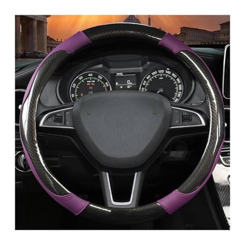 Für Skoda Für Kodiaq Für Superb Für Yeti Für Karoq Für Kamiq Lenkung Haube Rad Abdeckung 38CM Carbon Faser Leder LenkradbezüGe(Purple) von VBVRHAAMZ