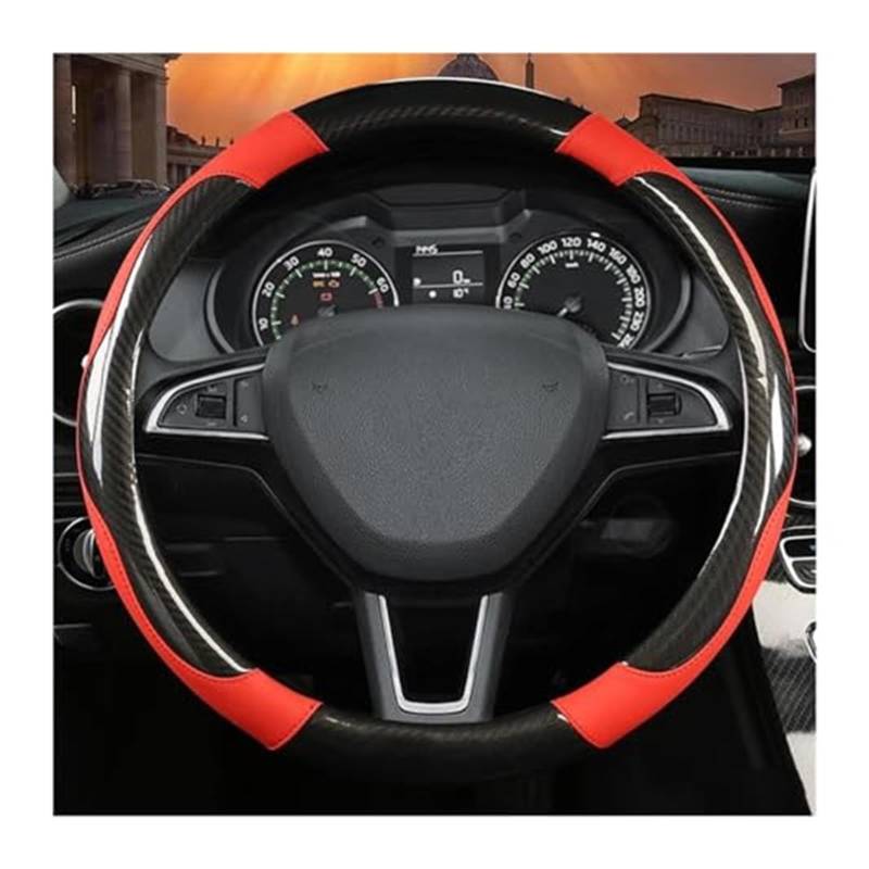 Für Skoda Für Kodiaq Für Superb Für Yeti Für Karoq Für Kamiq Lenkung Haube Rad Abdeckung 38CM Carbon Faser Leder LenkradbezüGe(Red) von VBVRHAAMZ