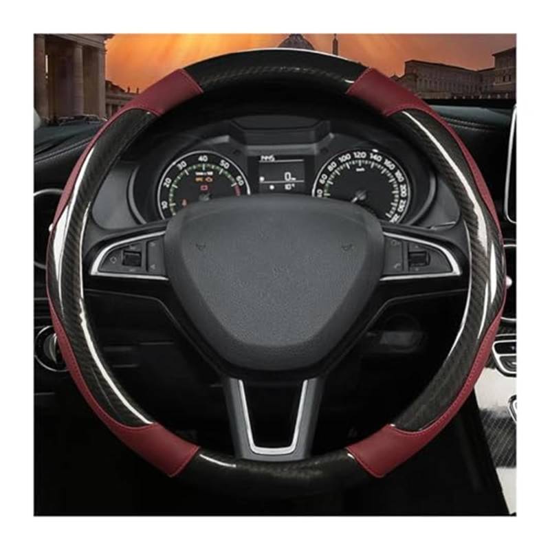 Für Skoda Für Kodiaq Für Superb Für Yeti Für Karoq Für Kamiq Lenkung Haube Rad Abdeckung 38CM Carbon Faser Leder LenkradbezüGe(Wine RED) von VBVRHAAMZ